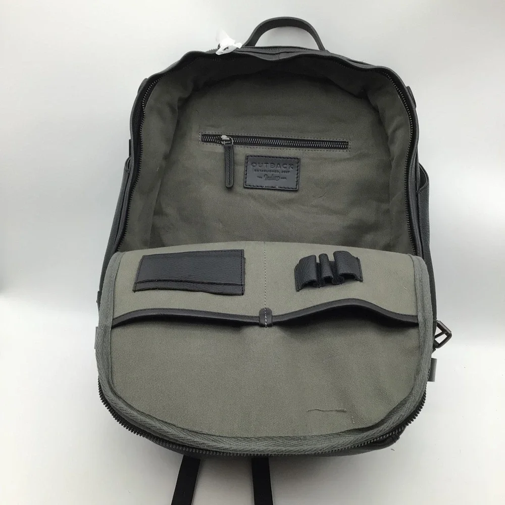 Outback Black Leather Backpack Veeam Adjustable Straps Travel‎ Work School NWT